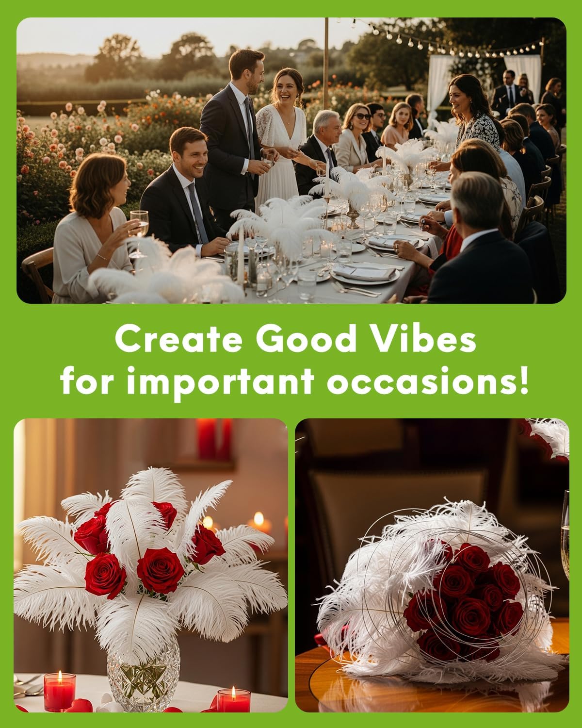 NEWONG 30pcs White Ostrich Feathers Natural Bulk 8-10inch(20-25cm) Vase Craft Wedding Home Party Centerpieces Christmas Day Decoration