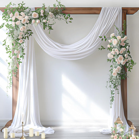 Socomi Wedding Arch Draping Fabric 1 Panel 29" x 19Ft White Sheer Chiffon Curtain Drapes 6 Yards for Wedding Ceremony Birthday Party Decoration