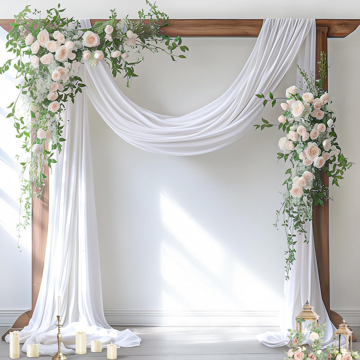 Socomi Wedding Arch Draping Fabric 3 Panels 29" x 19Ft White Sheer Chiffon Curtain Drapes 6 Yards for Wedding Ceremony Birthday Party Decoration