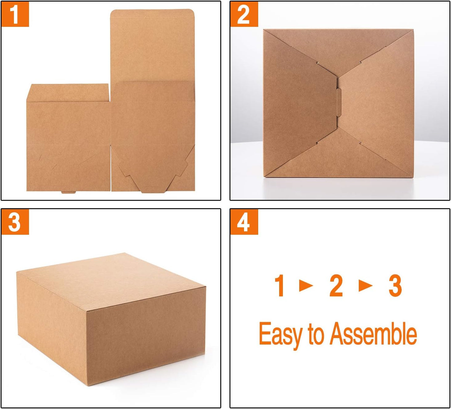 GEFTOL Gift Box 10 Pack 8 x 8 x 4 inches Fold Box Paper Gift Box Bridesmaids Proposal Box for Bridal Birthday Party Christmas（Brown）