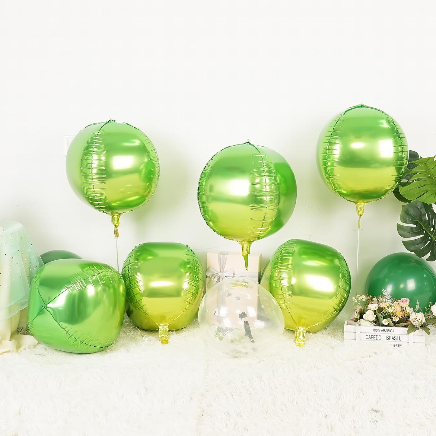 6Pcs Gradient Green Round Foil Balloons,Giant 4D Round Ball Balloon,22 Inch Green Balloons for Birthday Wedding Graduation Prom Party Decorations