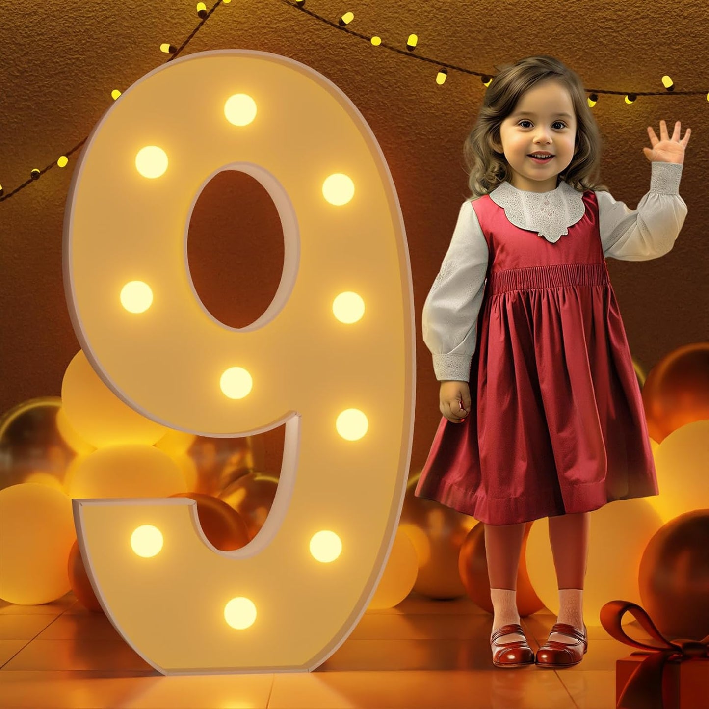 Marquee Numbers 4 Feet Tall Large Light Up Numbers 9th 90th On Cloud 9 Birthday Decorations Girl Boy Big Yellow Light Outdoor Anniversary Decorations Balloon Arch Kit Party Backdrop 9