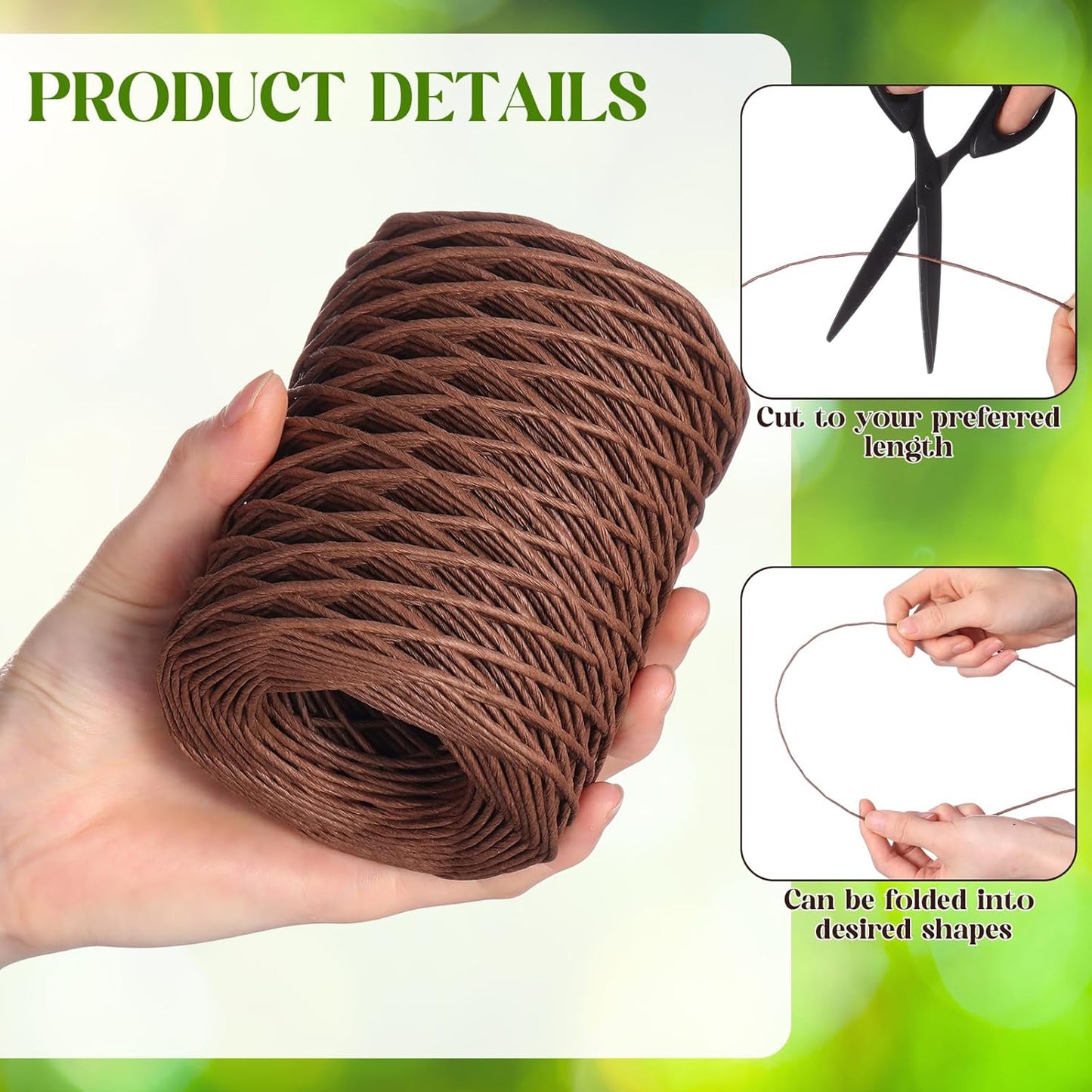3 Roll 164 Feet Floral Wire Rustic Vine Bind Wire, Three Different Sizes for Flower Bouquets, Wreath Making, Gift Wrapping, and DIY Craft Projects (Dark Brown)