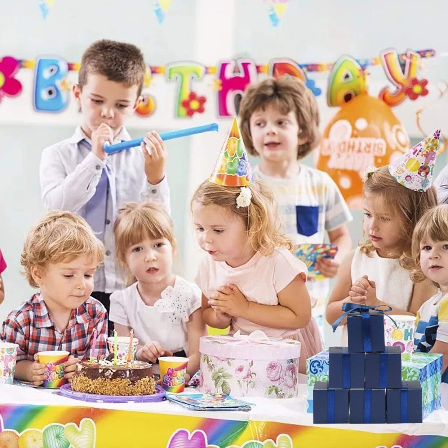 COTOPHER 60pcs Wedding Favor Boxes, Paper Gift Boxes 3x3x3 Inches Small Gift Boxes with Ribbons Small Boxes for Gifts, Crafting, Cupcake, Candy, Bridesmaid Proposal Boxes，Easy Assemble Boxes (Navy)