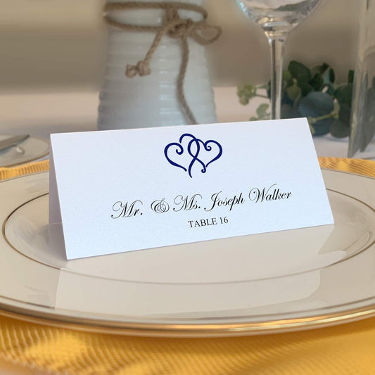 Linked Hearts Place Cards, Navy (Choose Color), Set of 25, Pre-cut and Scored - Wedding, Party, Dinner, and Special Events - Made in the USA