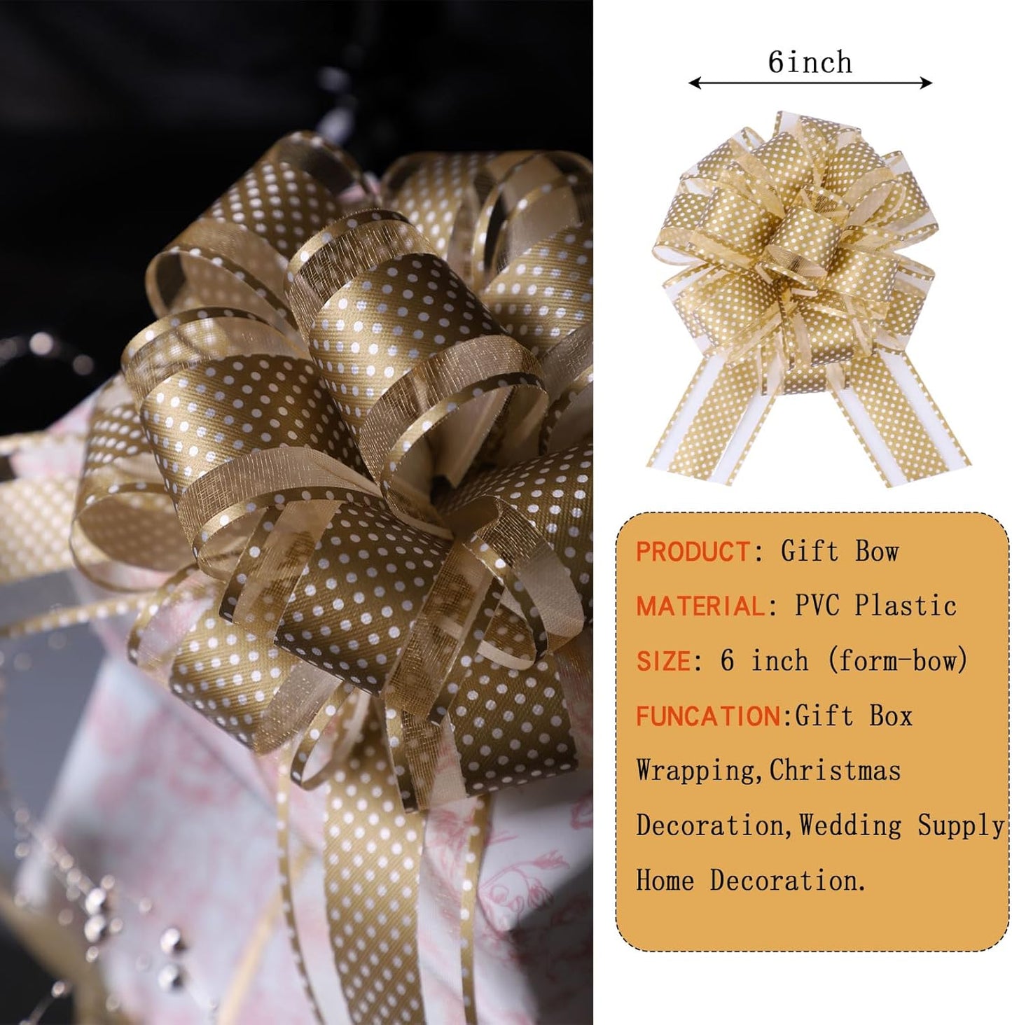 12Pcs Wave Point Gift Wrap Pull Bows, Large 6 Inch Assorted Gift Pull Bows, for Presents,Christmas Party Birthday Gift for Wrapping Boxes,Valentine's Day Gift Decorations
