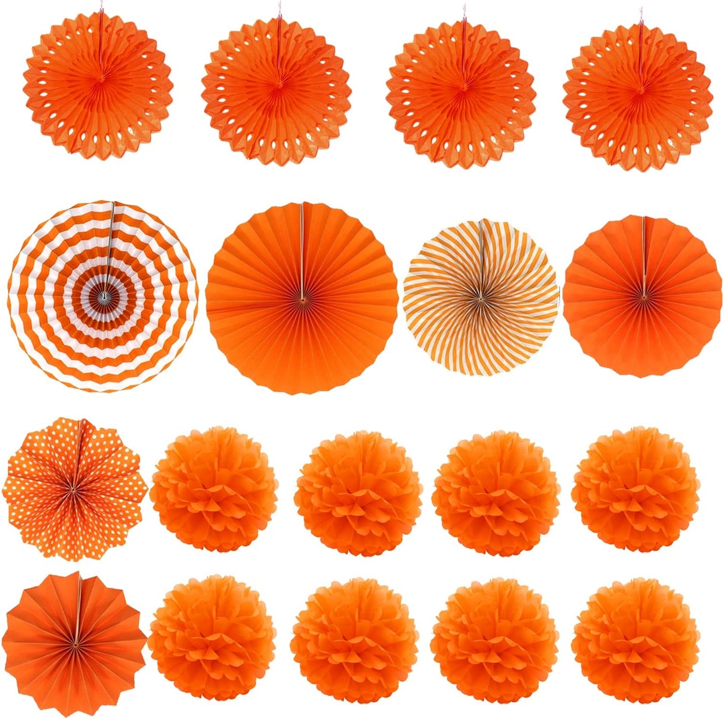 ZERODECO Party Decoration, 21 Pcs Orange Hanging Paper Fans Pom Poms Flowers, Garlands String Polka Dot and Triangle Bunting Flags for Minnie Mouse Birthday Parties Baby Showers Wedding