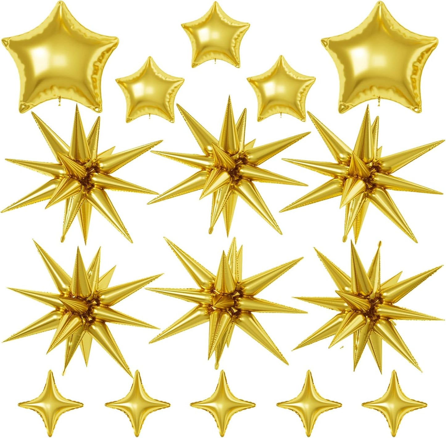 16 Pcs Gold Star Balloons, 22/18/10 Inch Foil Balloons, Four-Pointed Balloon for Kids Birthday Graduation Celebration Wedding Baby Shower 16 Pcs Decorations