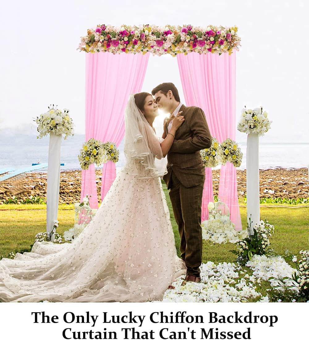 DUOBAO Pink Chiffon Backdrop Curtain-2 Panels 29x120-Inch Wedding Draping Beach Curtains for Living Room Polyester Voile Window Darpes Photography Backdrops for Party Ceremony (29''x120''x2pc)