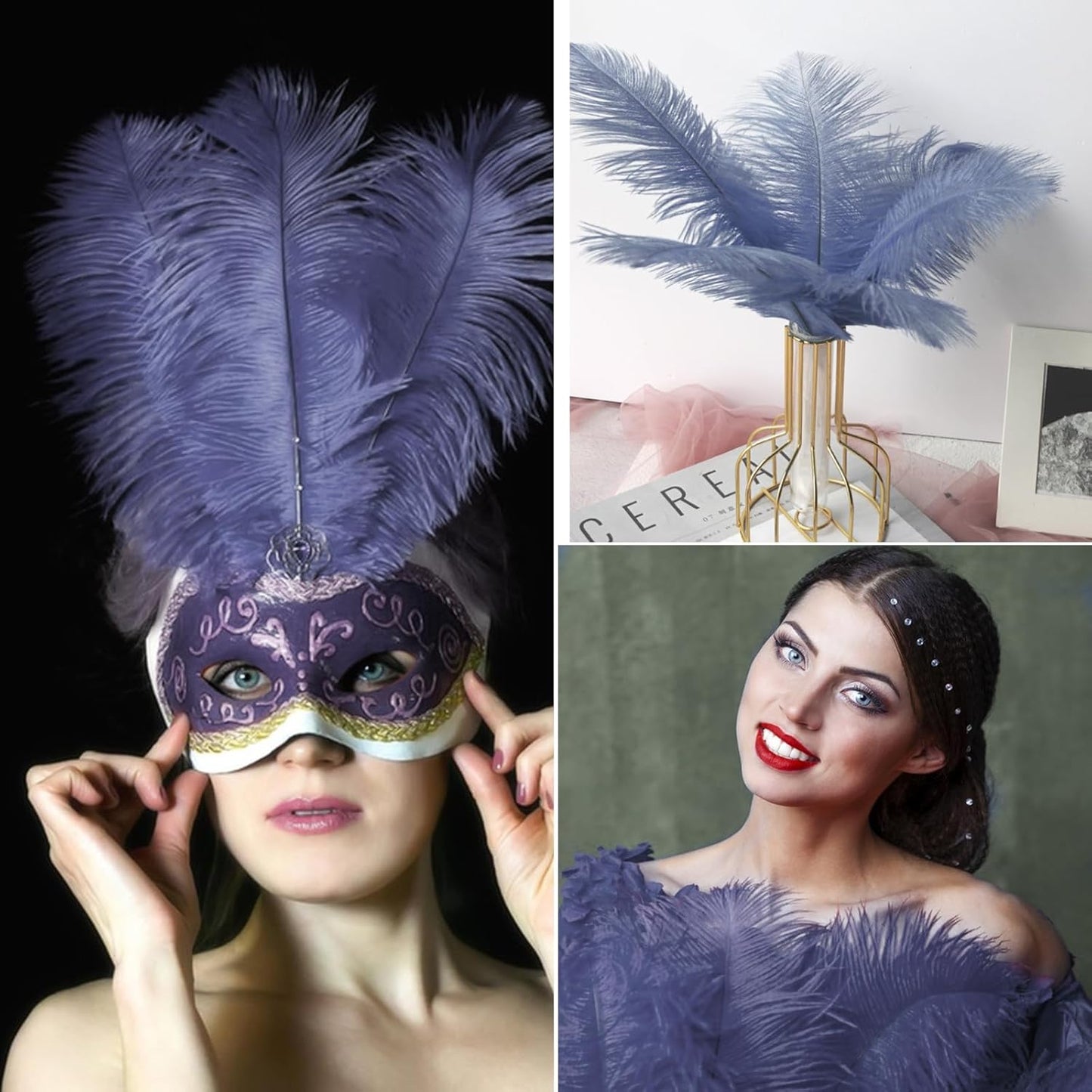 NEWONG 30pcs Blue-Purple Ostrich Feathers Natural Bulk 9-12inch(23-30cm) Vase Craft Wedding Home Party Centerpieces Christmas Day Decoration