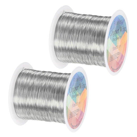 2-Rolls 0.3mm Jewelry Wire, 28 Gauge 328FT Craft Wire Copper Beading Wire for Jewelry Making/Planting/Weaving/DIY Crafting, Soft Metal Wires [100M, Silver White]