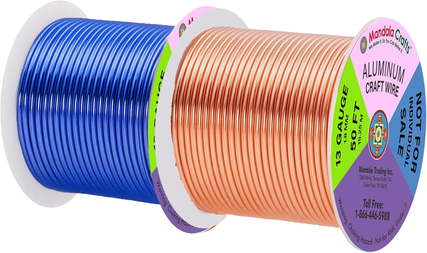 Mandala Crafts 13 Gauge Anodized Aluminum Craft Wire for Jewelry Making - 300 FT Colored Flexible Silver Copper Gold True Blue Purple Pink Wire - Bendable for Bonsai Armature Crafting Sculpting
