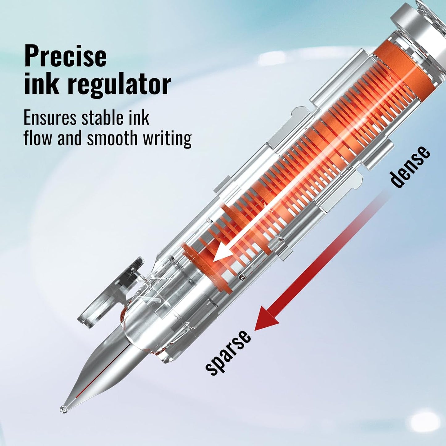 WRITECH Clictek Fountain Pen Set: Retractable Style Blue Ink Medium Nib Transparent Barrel, Includes 5 Ink Cartridges for Gift Set, Smooth Writing No Leaking