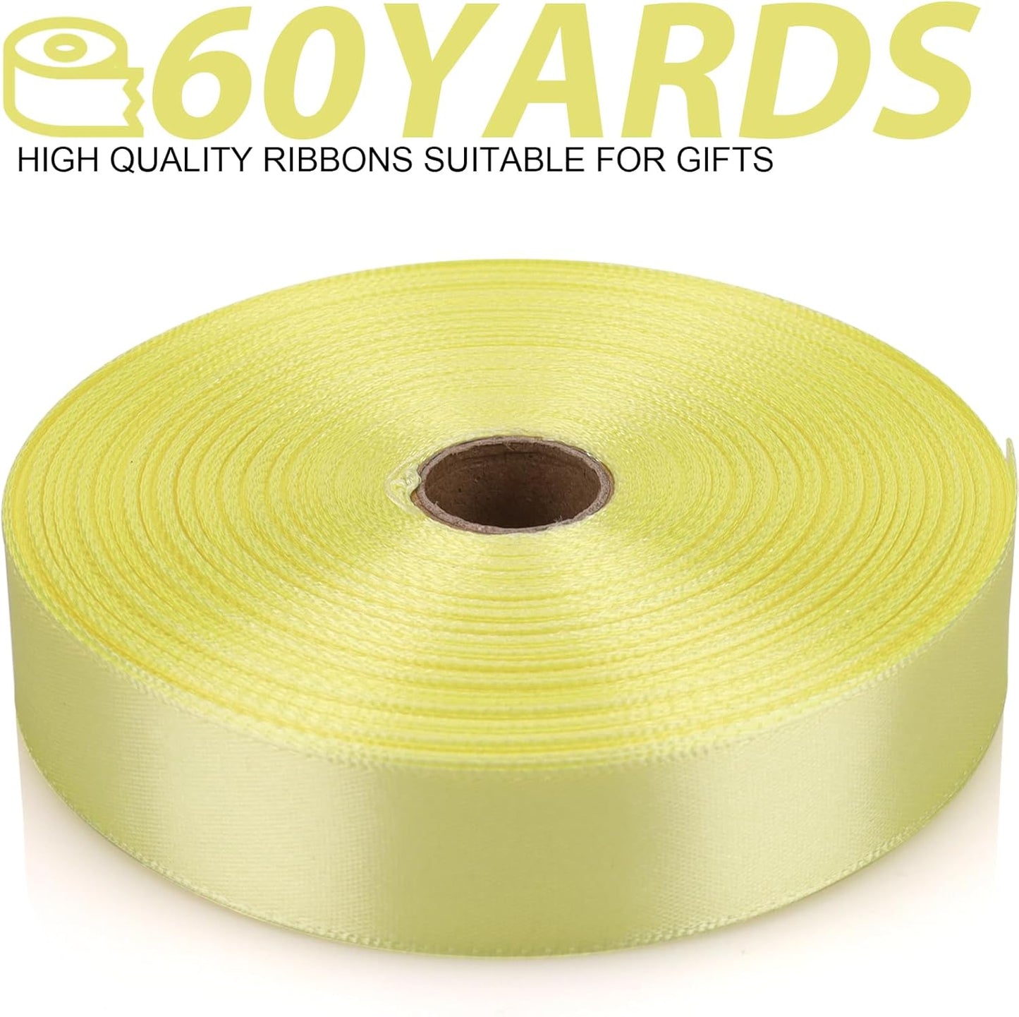 Rice Yellow Ribbon 7/8 Inch 60 Yards Satin Craft Ribbon-Single Face Polyester Ribbon for Handmade Roses,Gift Wrapping,Timeless Flower,Bouquets,Wedding and Party Decoration