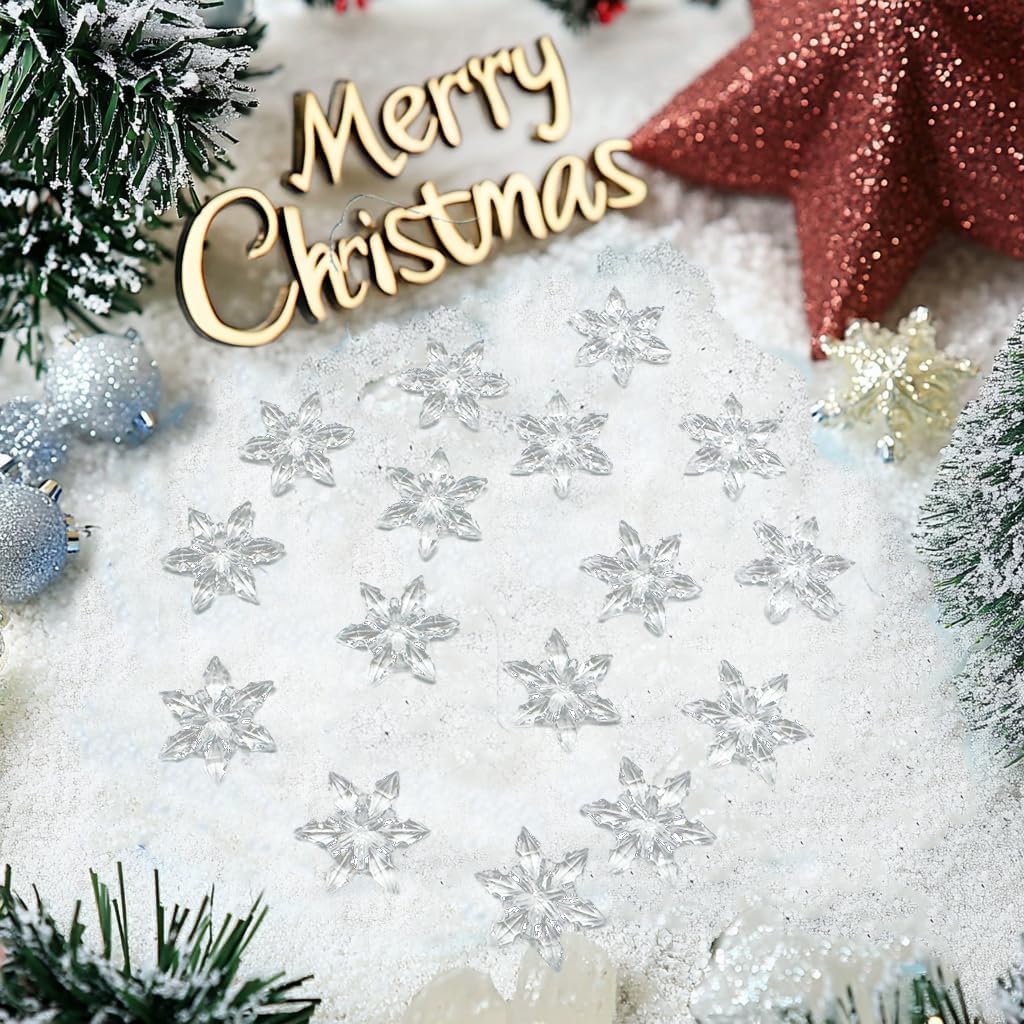 HappyFiller Sensory Bin Filler Gems 114 PCS Clear Mini Acrylic Snowflake No Holes Crystal Centerpieces for Vase Fillers,Home Decorations,Winter Table Scatters,Crafts,10 OZ