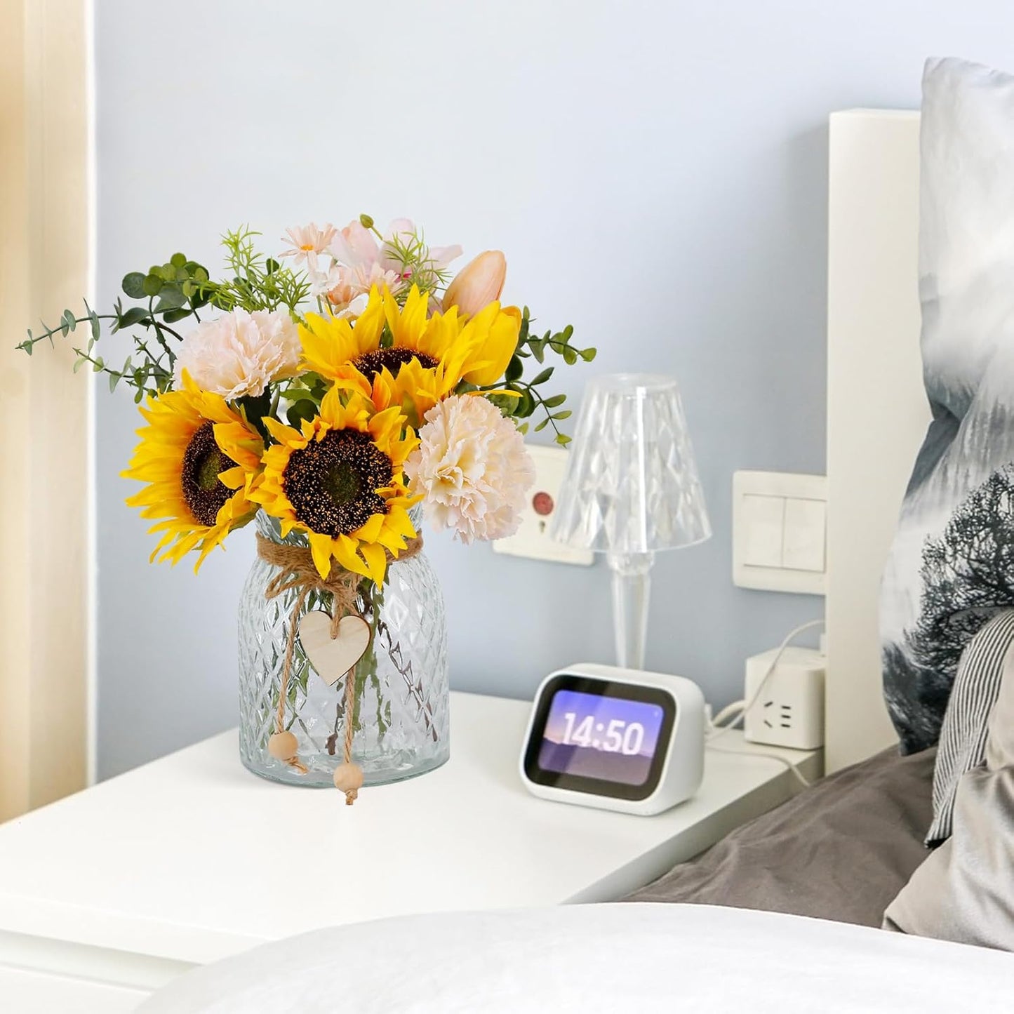 Fake Flowers in Vase,Artificial Sunflower Bouquets in Vase with a Flower Arrangement Holder,Table Centerpieces for Dining Room,Flower Centerpieces for Tables,Faux Flowers