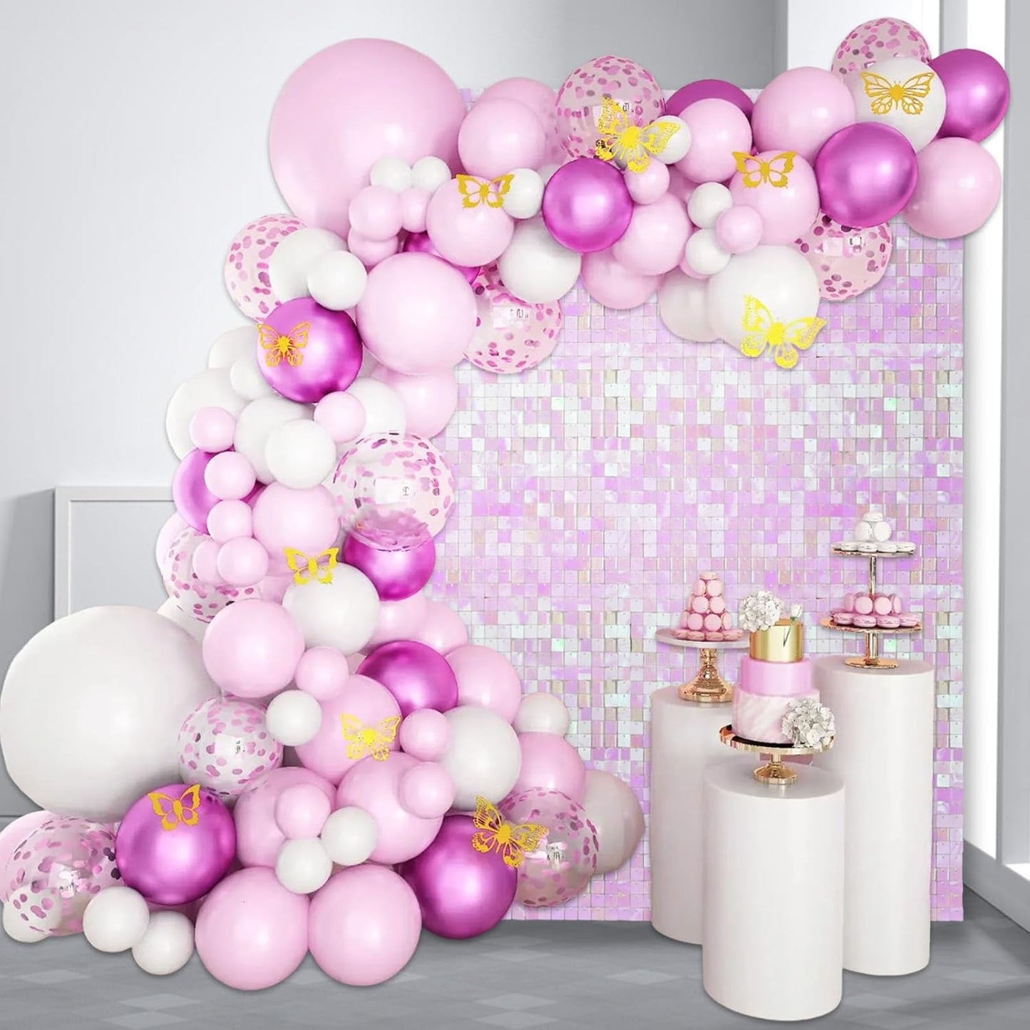 24PCS Colorful Light Pink Shimmer Wall Backdrop, Square Sequin Photo Backdrops Panel, Glitter Wall Background for Birthdays, Weddings, Christmas, Engagements, Disco Bachelorette Party Decor (3FTx4FT)