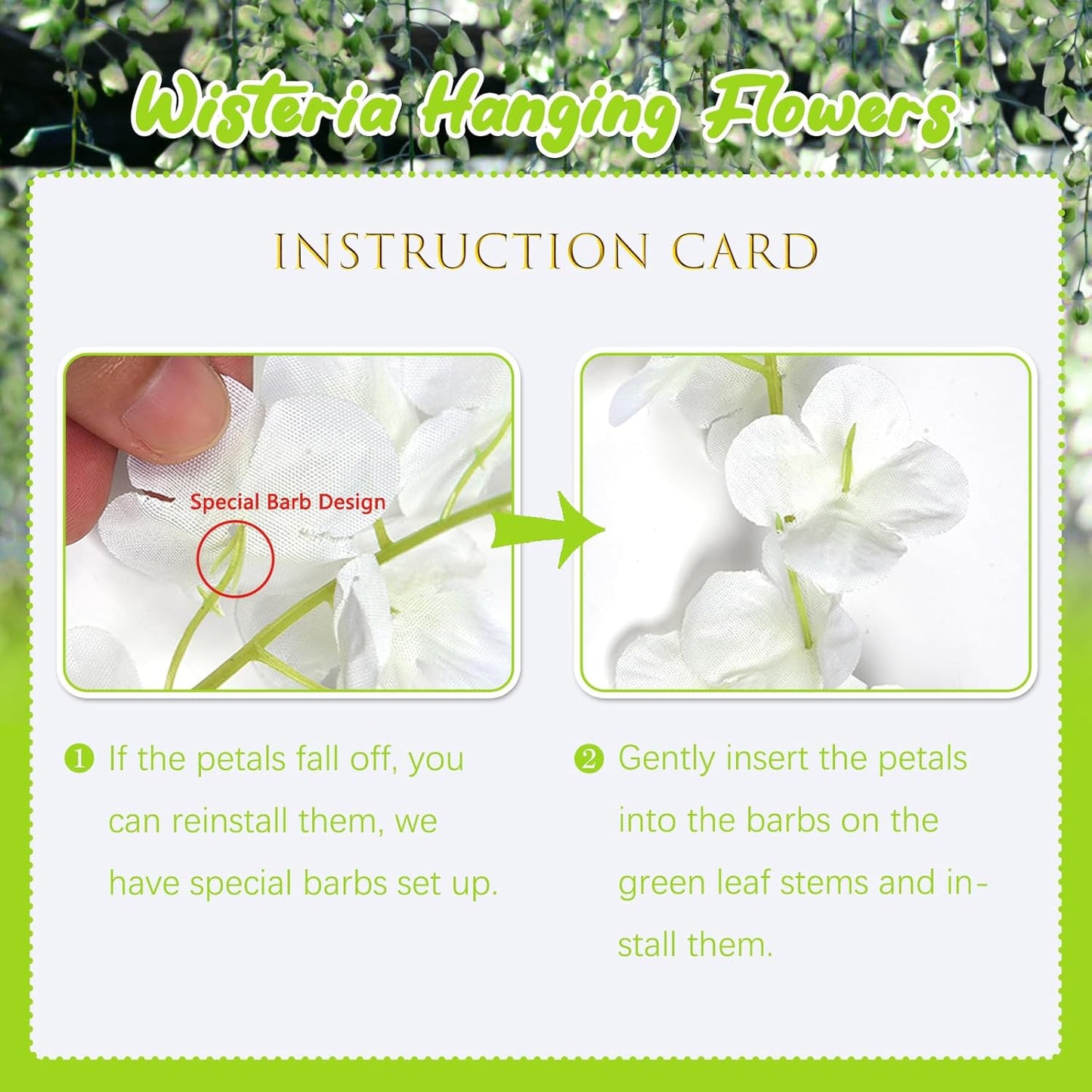 36 Pack Green Wisteria Hanging Flowers, 3.44 Ft Fake Hanging Flowers, Artificial Wisteria Garland Vines for Wedding Room Backdrop Outdoor Patio Garden Decoration