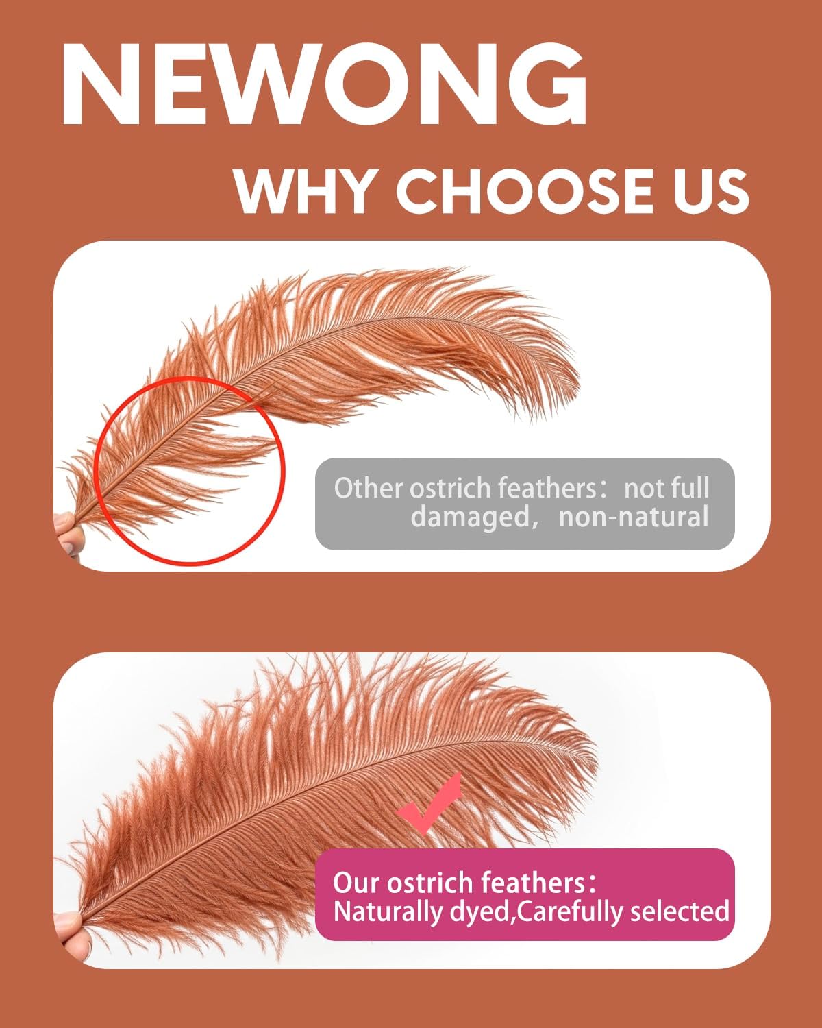 NEWONG 30pcs Brown Ostrich Feathers Natural Bulk 9-12in（23-30cm） Vase Craft Wedding Home Party Centerpieces Christmas Day Decoration