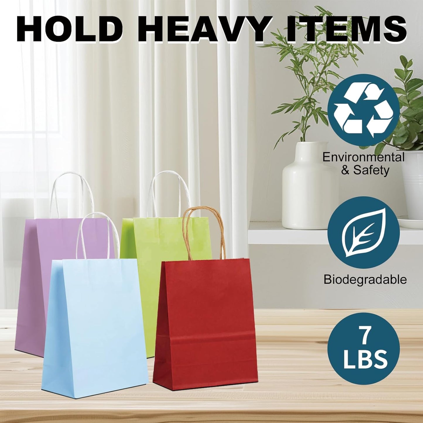 BAG BOX 25 Pack Small 5.9x3.1x8.25 Inch Blue Kraft Paper Gift Bags with Handles for Bulk Shopping, Retail, Craft, Party Favors, Wedding, Grocery & Sacks