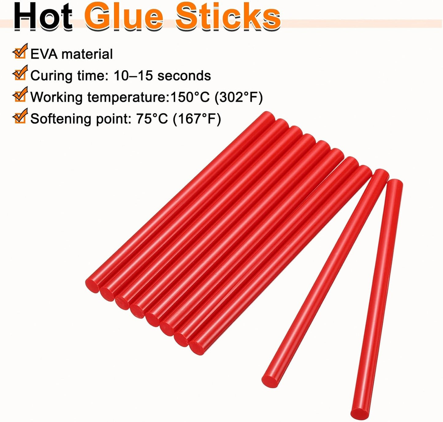 HARFINGTON 10pcs Hot Glue Sticks 0.43" Dia x 7.87" Long EVA Mini Hot Melt Adhesive Glue Stick for Hot Melt Gun Wood Plastic Glass Flowers Fabrics Foam, Red