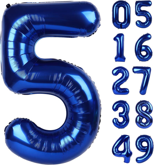 Night Blue 40 Inch Large Number 5 Birthday Balloon, 2025 Five 5th 15 25 35 50 55 Birthday Celebration Decorations, Night Blue Foil 5 Mylar Helium Balloons Girl Boy Anniversary Party Supplies