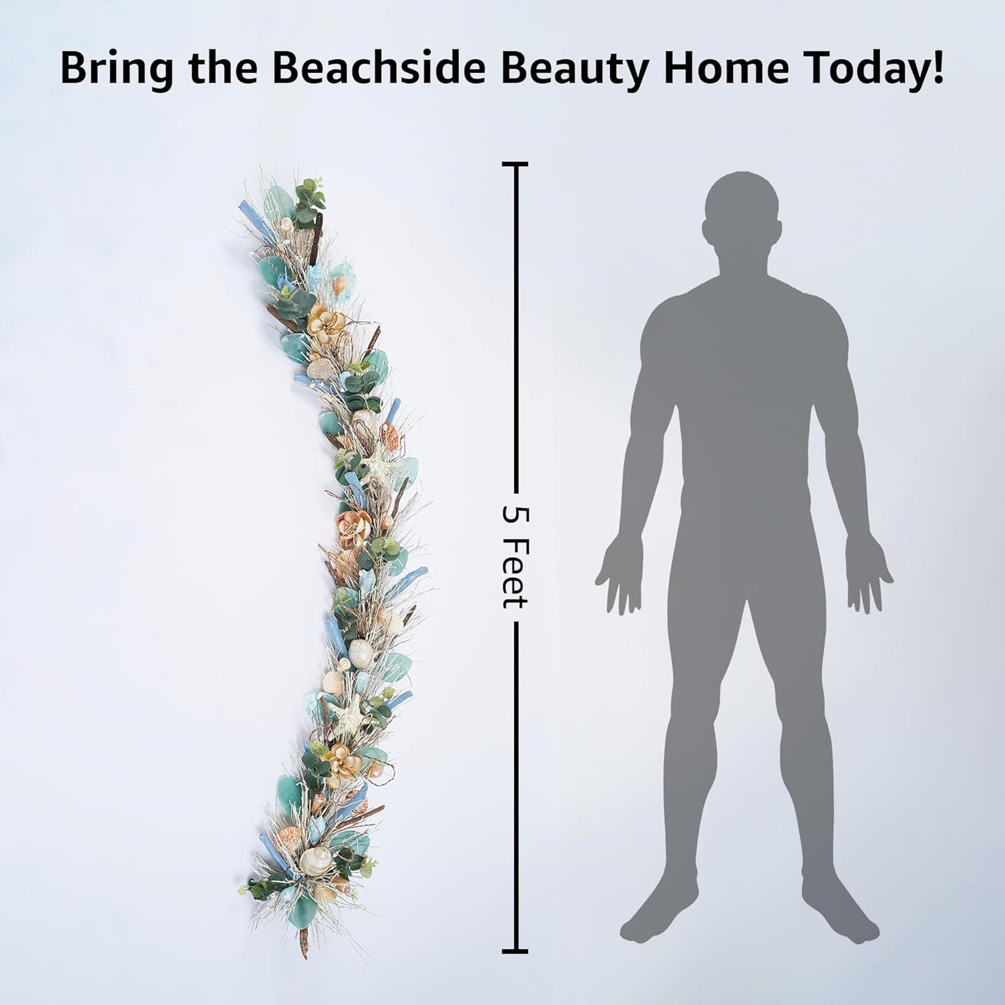 5' Coastal Shell Garland – Handcrafted Holiday Tree Wall Decor with Capiz Shells, Driftwood & Twigs – Coastal Elegance for Home, Mantle Decor, Bedroom, Dining & Doorway