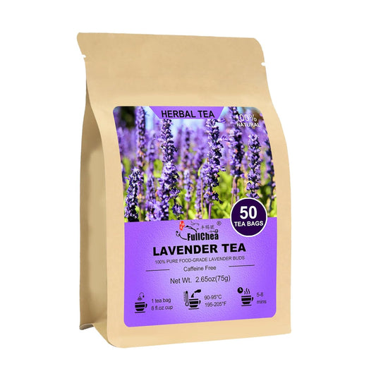 FullChea - Lavender Tea Bags, 50 Teabags - Pure Lavender Flowers for Relaxation - Caffeine-Free Floral Tea for Sleep & Wellness