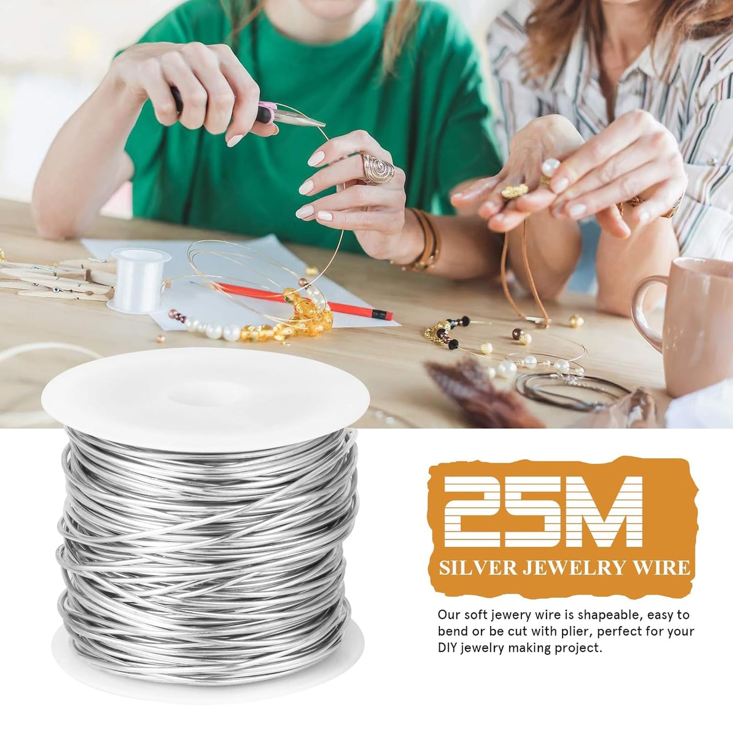 82FT Jewelry Wire 20 Gauge Tarnish-Resistant Copper Beading Wires Roll Bulk for DIY Crafts Jewelry Making, Silver Wire