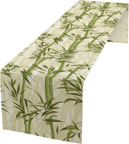 Bamboo Table Runner,Green Plant Leaf Pattern Table Cloth Kitchen Dining Table Home Party Decoration 13x120 Inch