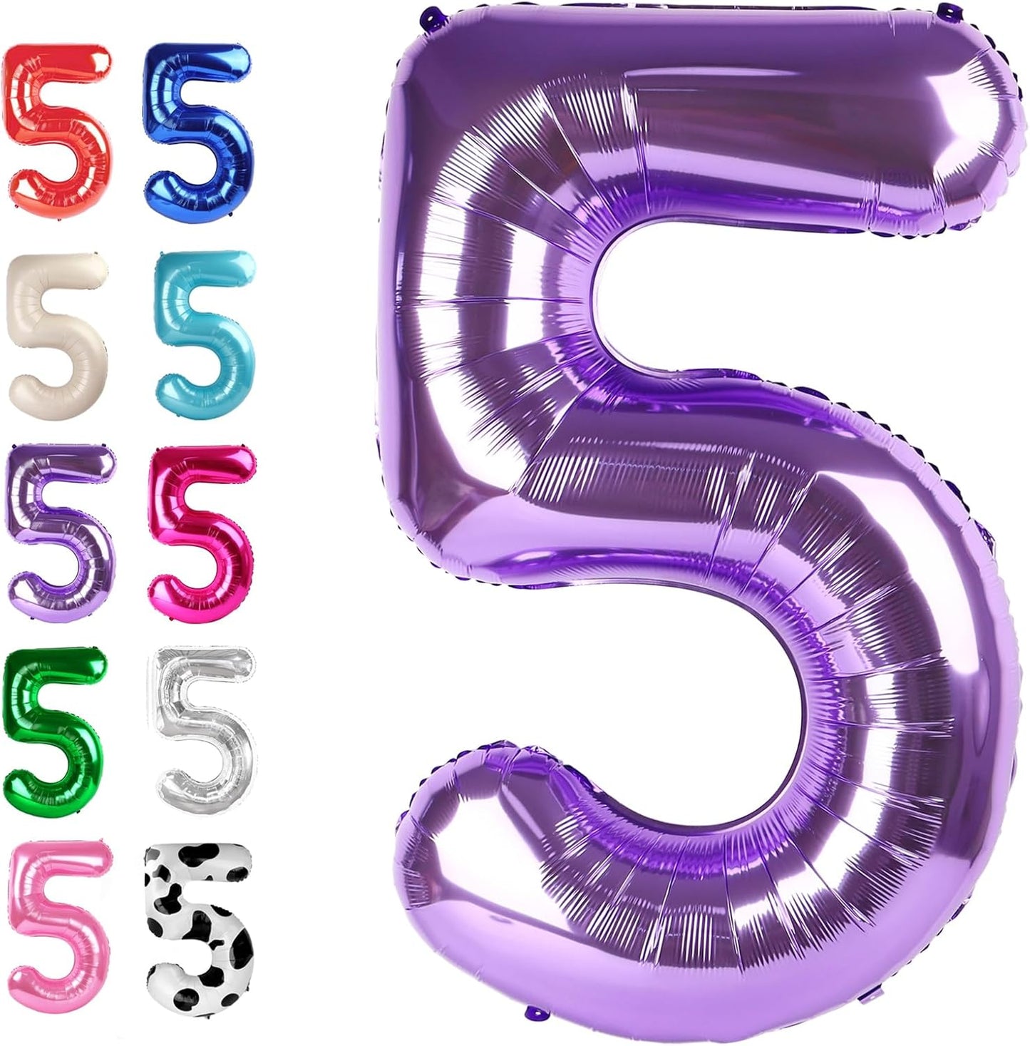 Purple 40 Inch Large Number 5 Birthday Balloon, Five 5th 15 25 35 50 55 Birthday Celebration Decorations, Foil 5 Mylar Helium Number 5 Balloons Girl Boy Anniversary Party Supplies