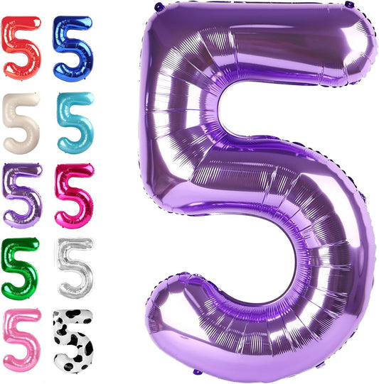 Purple 40 Inch Large Number 5 Birthday Balloon, Five 5th 15 25 35 50 55 Birthday Celebration Decorations, Foil 5 Mylar Helium Number 5 Balloons Girl Boy Anniversary Party Supplies