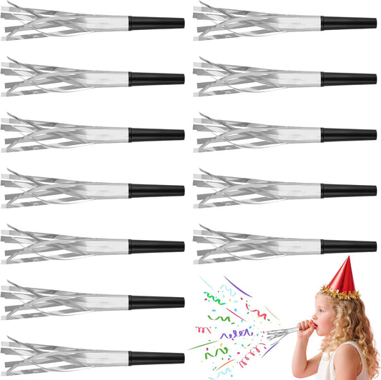 24 PC Silver Party Favors Party Blowers for Adults Party Horns Birthday Blowers Noisemakers Blowouts Whistles Metallic Fringed Party Blower for Birthday Sporting Events Graduation