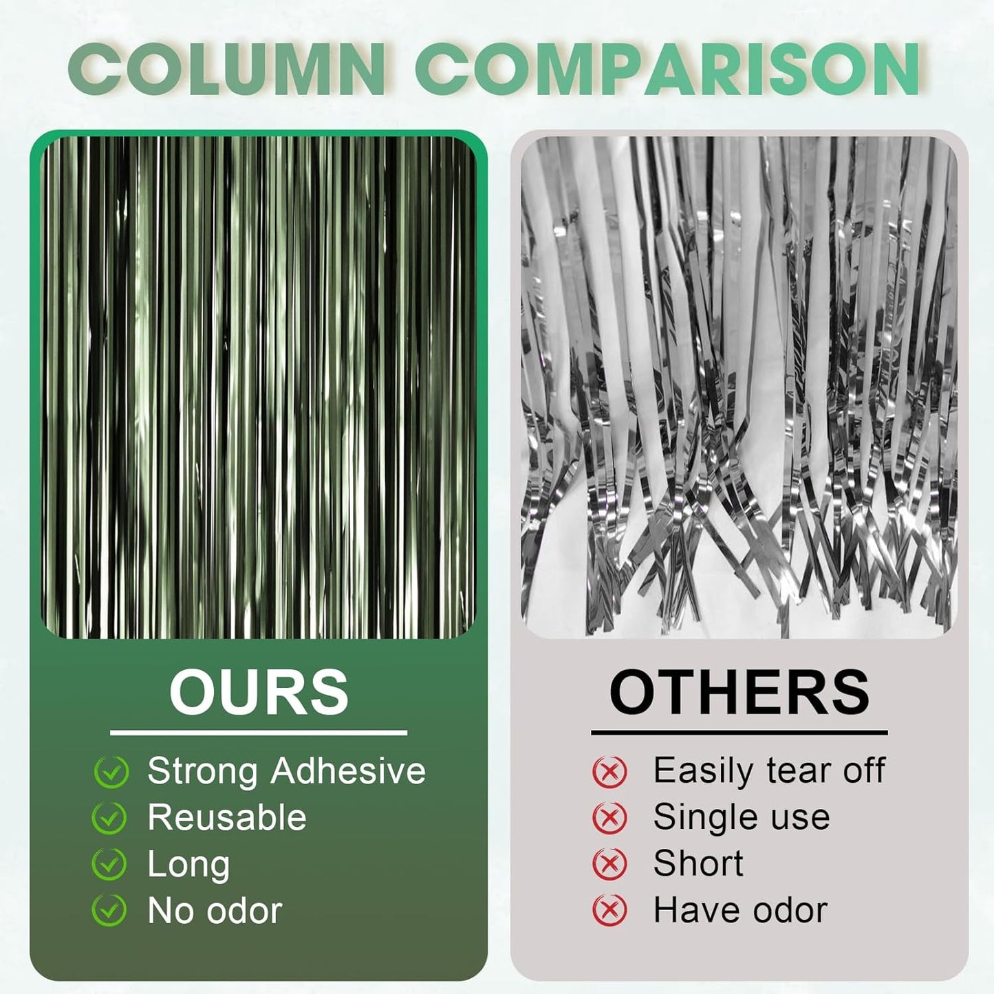 3 Pack 3.3 x 8.2 ft Matte Green Foil Fringe Backdrop Curtains, Tinsel Streamers Party Decorations, Fringe Backdrop, Door Shimmer for Graduation, Birthday Party