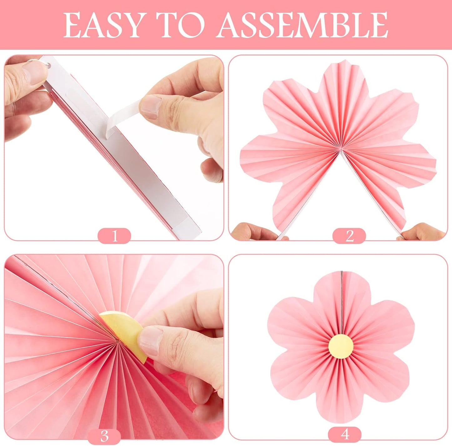 SUNBEAUTY Paper Flowers Pink and Green Party Decorations Hanging Fans Spring Summer Decor for Wall Wedding Backdrop Bridal Shower Birthday - 9Pcs