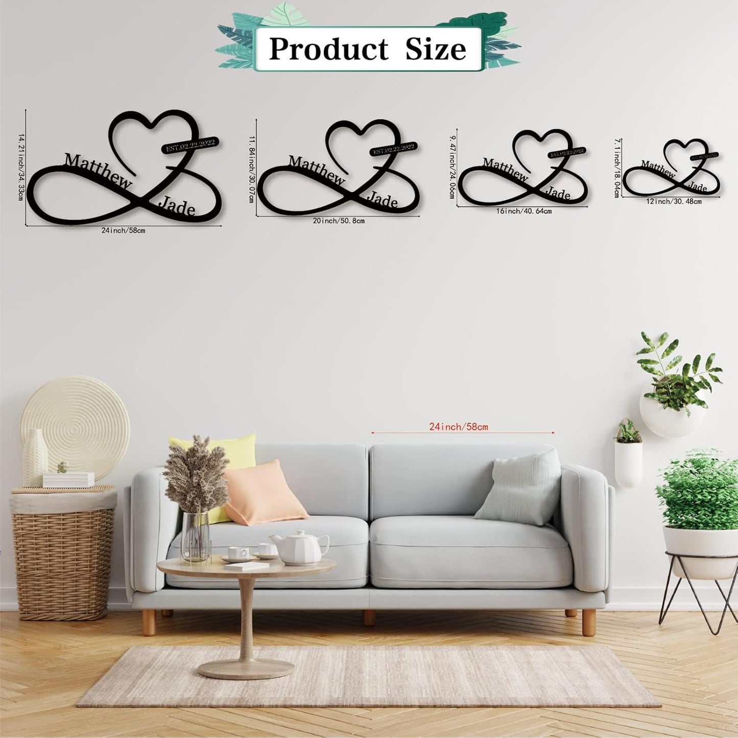 Infinity Heart Metal Wall Decor, Unique Infinity Heart Wall Decor Love Sign Plaque Steel Art Geometric Wall Decor Set Cut Out for Outside