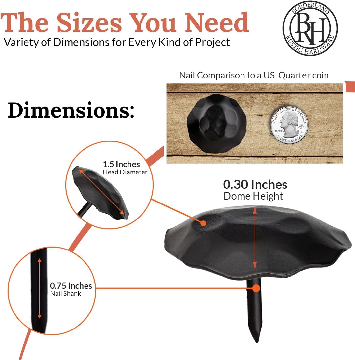 50 Pack 1.5" Round Head Iron Clavos Decorative Nails – Black – Handmade Rustic Round Fasteners for Farmhouse Shutters, Faux Wood Beams, Barn Doors, Shutters, Gates – Ornamental Wood Accent