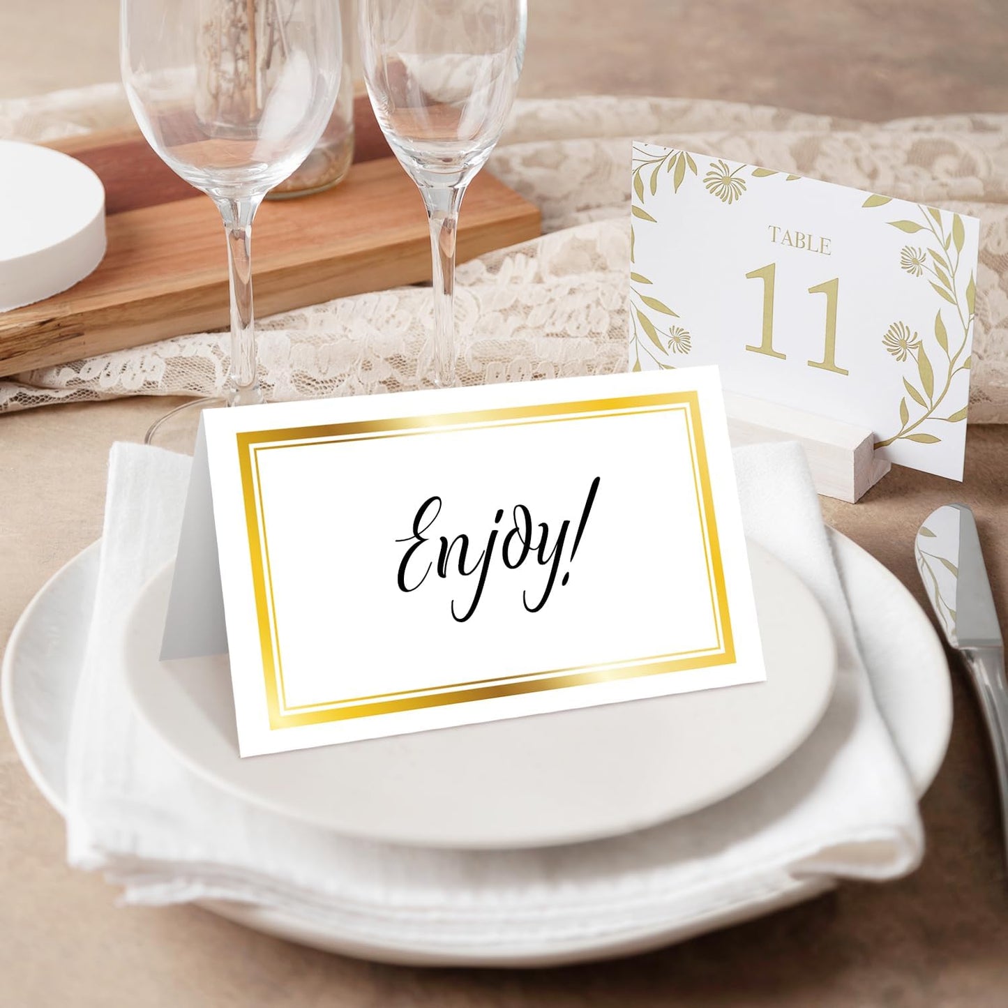 25 Premium Place Cards for Table Seating, Wedding Name Place Card with Gold Foil Border, Tent Cards for Birthday Bridal Shower Baby Shower Reception Dinner Party Decorations -A29