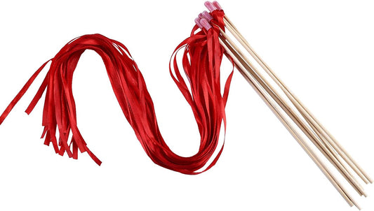 100PCS Ribbon Stick Wands Wedding Streamers with Silk Fairy Stick Wand for Wedding Party Baby Shower Send Off Party Activities Holiday Celebration Favors (Red-100PCS)