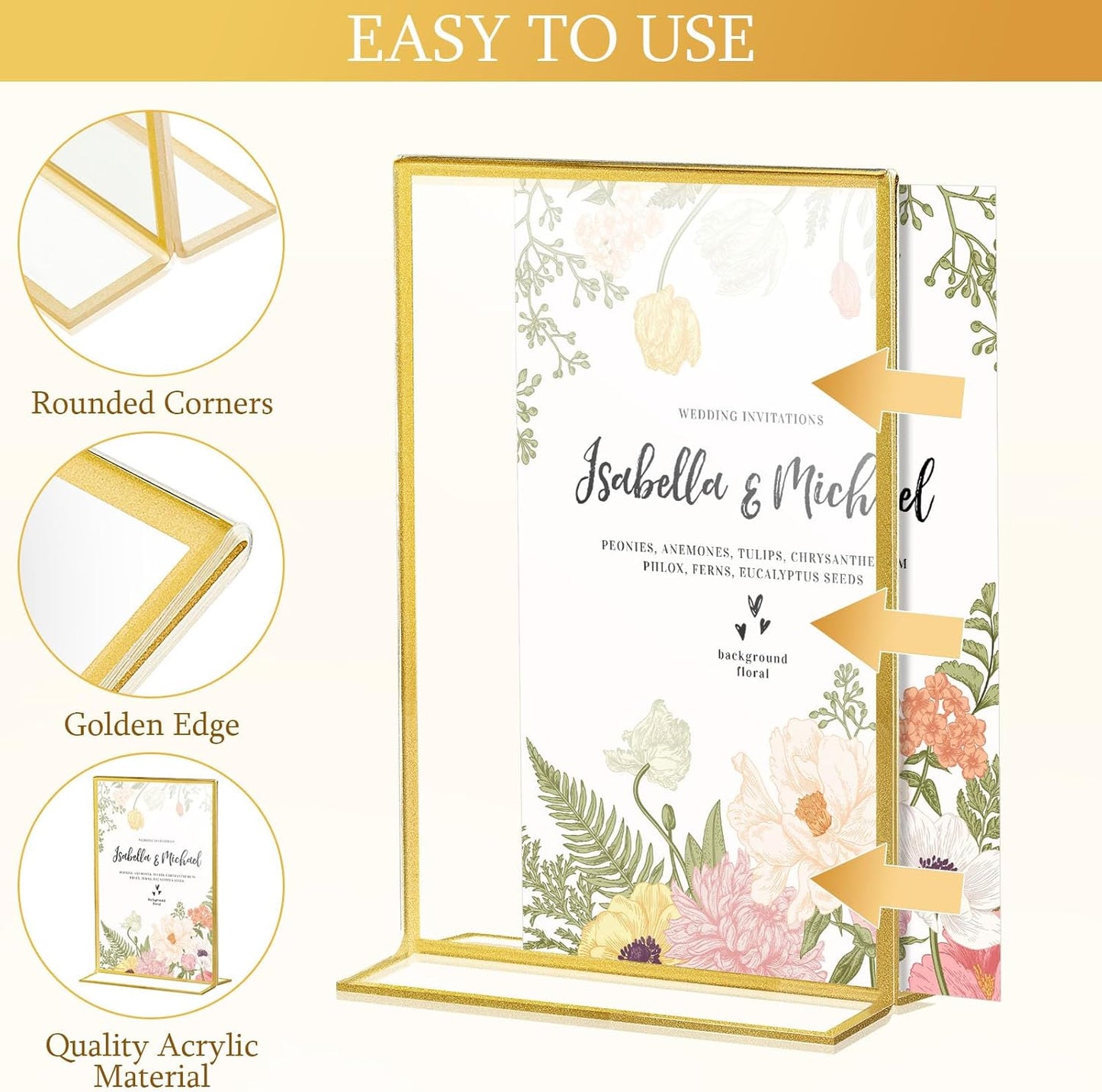 Hoteam 30 Pack 4 x 6 Clear Acrylic Sign Holder with Gold Borders, Gold Picture Frame, Double Sided Wedding Table Number, Acrylic Menu Stands for Wedding Table, Restaurant Sign, Photos