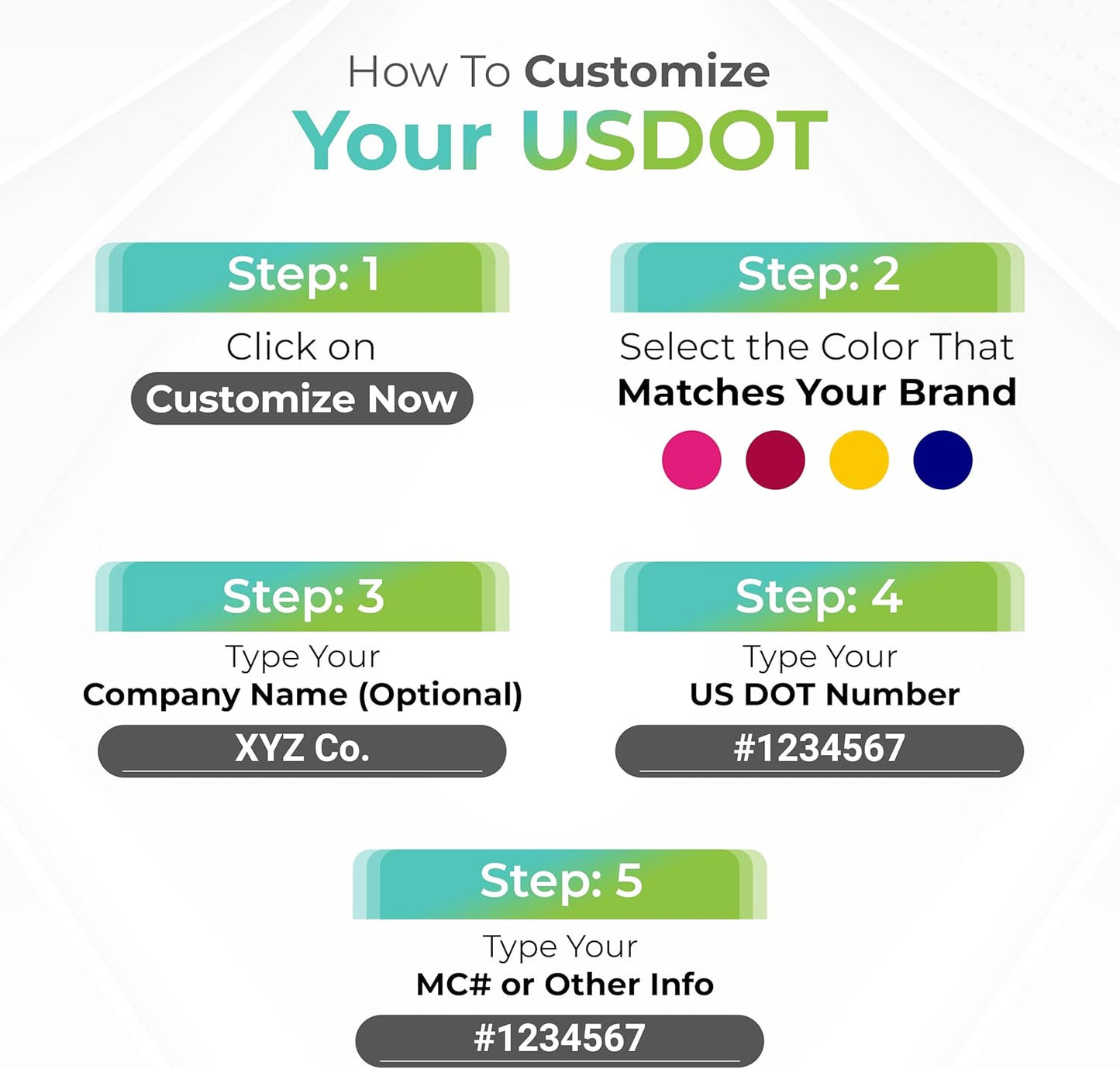 Custom USDOT Truck Decal, MC, Company Name & Registration Stickers, Vinyl Lettering Sticker for Auto Car Window, Vehicles, Doors, Trailer, Personalized, Trucking Letter Decals, Compliant 2" High