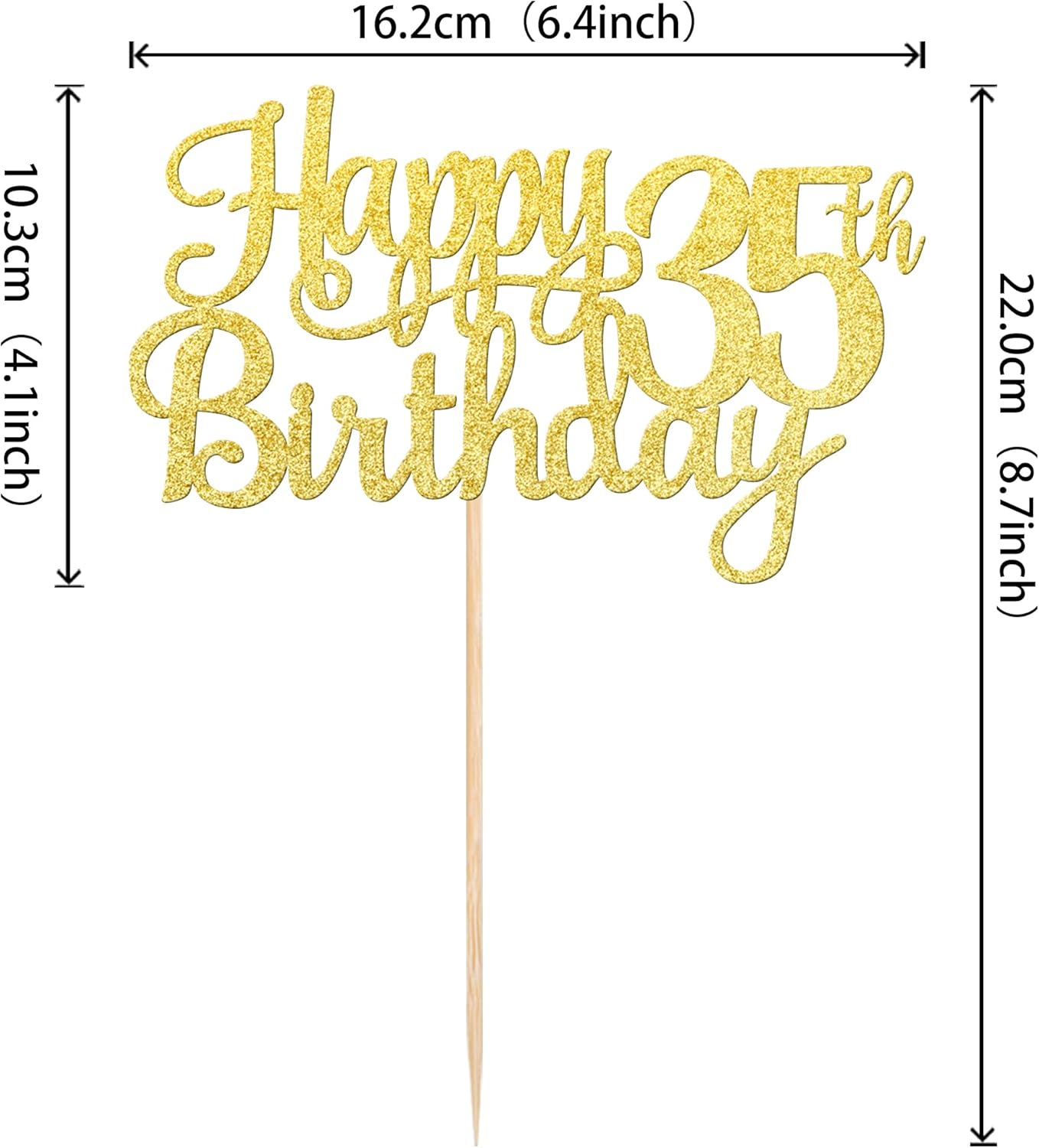 1 PCS Happy 35th Birthday Cake Topper Gold Glitter Cheers to 35 Years Birthday Cake Pick 35 Fabulous Cake Decoration for Happy 35th Birthday Theme Party Decorations Supplies
