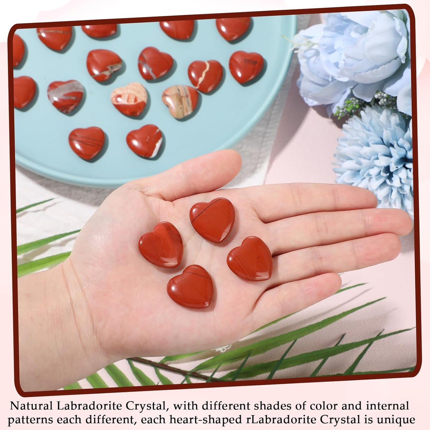 Gerrii 50 Pcs Heart Healing Stone Bulk Quartz Heart Inspirational Stones Gift for Women Love Pocket Polished Natural Energy Balancing Meditation 0.8 Inch(Red)