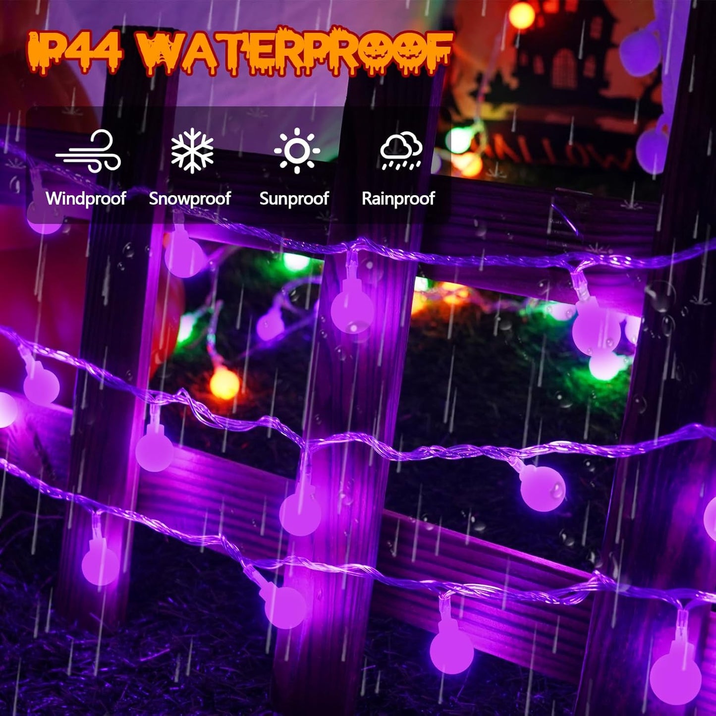 Connectable Purple Halloween Lights Outdoor Indoor - 43FT 100LED Globe String Lights Plug in with Timer, 13 Modes Fairy Light Waterproof for Party Halloween Decorations Bedroom Decor