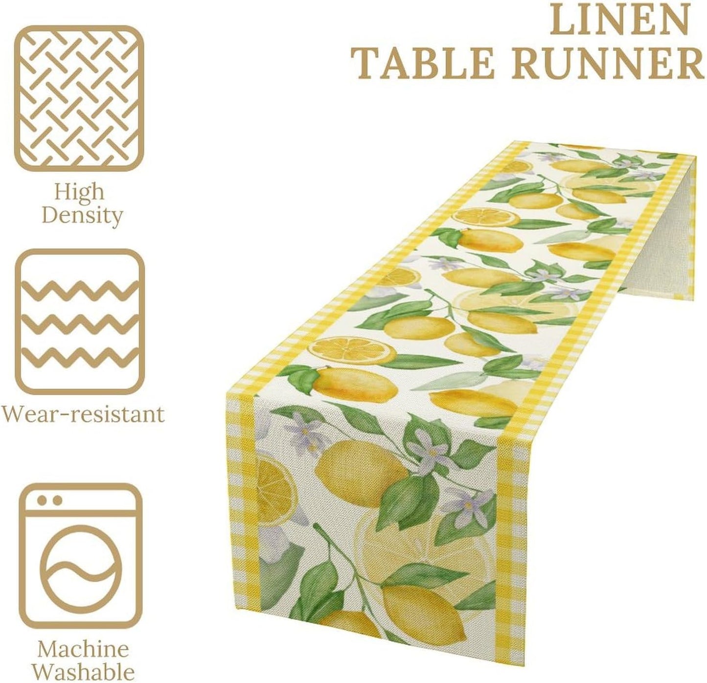 Lemon Table Runner,Yellow White Buffalo Plaid Summer Table Runner for Kitchen Dining Table Home Party Decoration 13x72 Inch