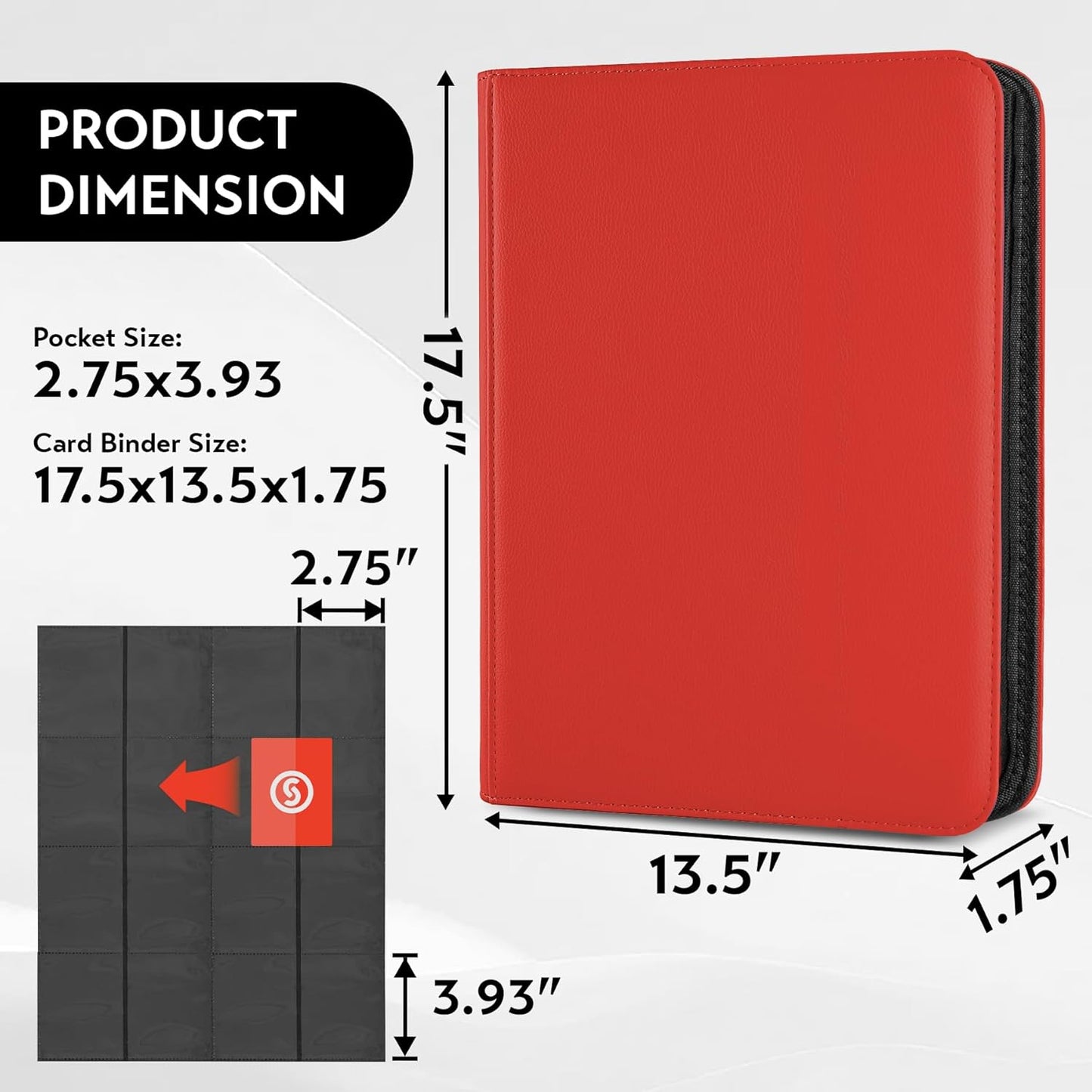 1000+ Pockets Trading Card Binder, Premium 16 Pocket Card Binder, Ringless Side Loading Collection Album Holder Folders for MTG, TCG, Game Cards & Sports Cards (Red)