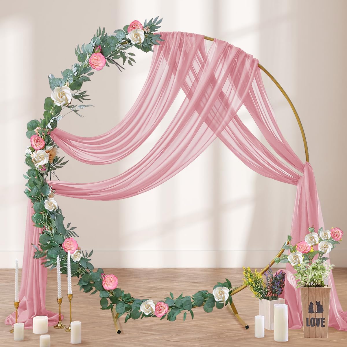Dusty Rose Wedding Arch Draping Fabric 29" x 20 FT Wedding Drapes for Backdrop Sheer Curtains Drapes for Romantic Bridal Baby Shower Decorations Ceremony Birthday Party Fall Outdoor Events