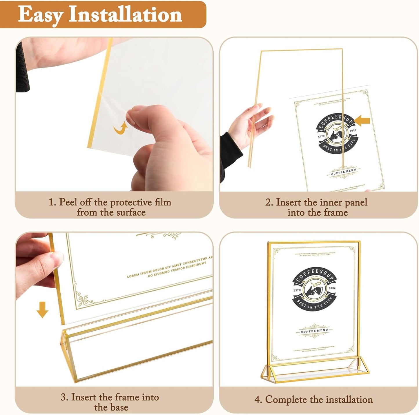 Floroom 12 Pack 8.5x11 Inch Clear Acrylic Sign Holders, Double-Sided Gold Display Stand Picture Frames for Table Numbers, Menus, Flyers, Weddings, and Offices