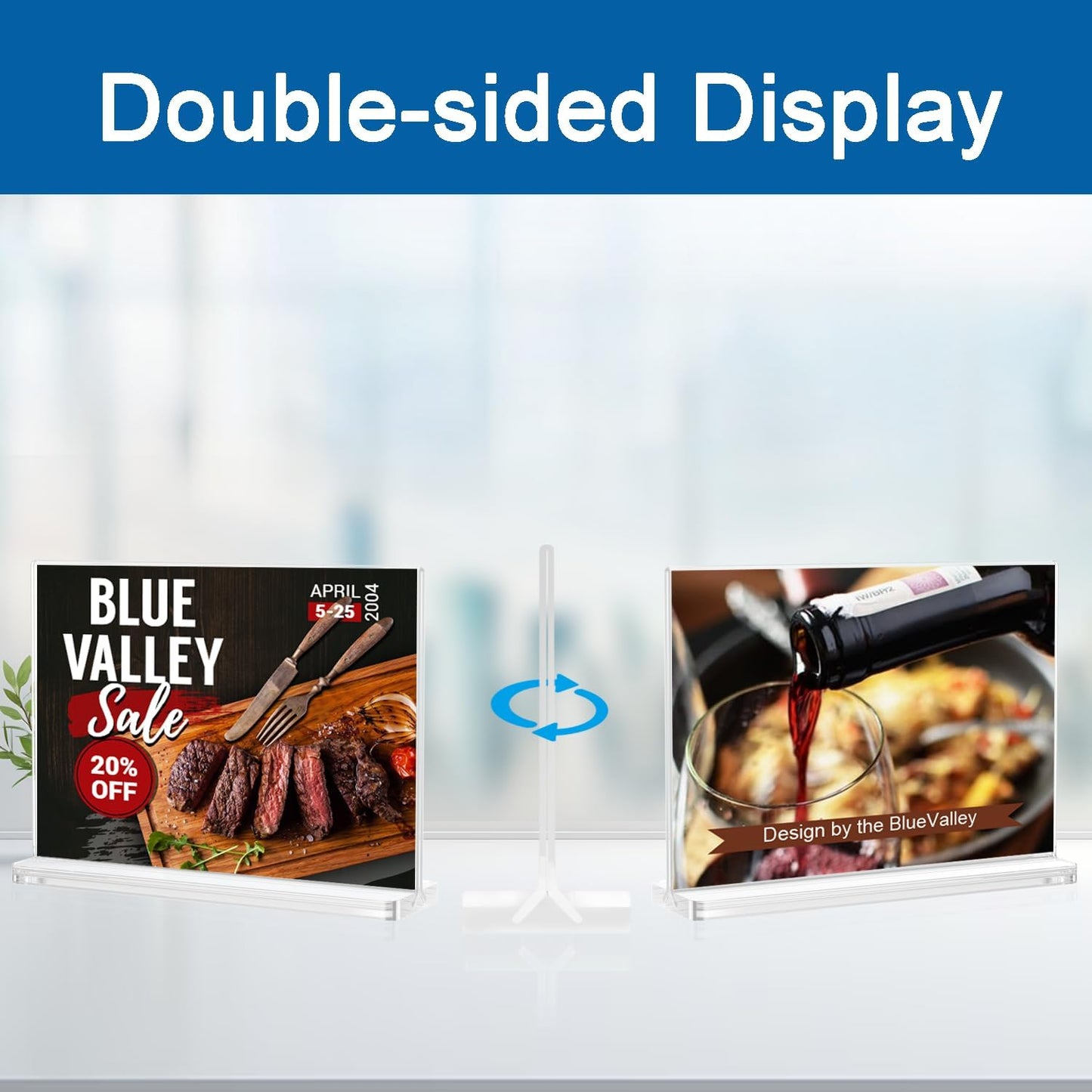 BlueValley Clear Plastic Flyer Sign Holder 8.5 x 11 Standing, Horizontal Table Top Acrylic Brochure Menu Signs Holder, Double Sided Plexi Picture Photo Frame Lucite Paper Display Stand for Office Retail Vendor Show Fairs