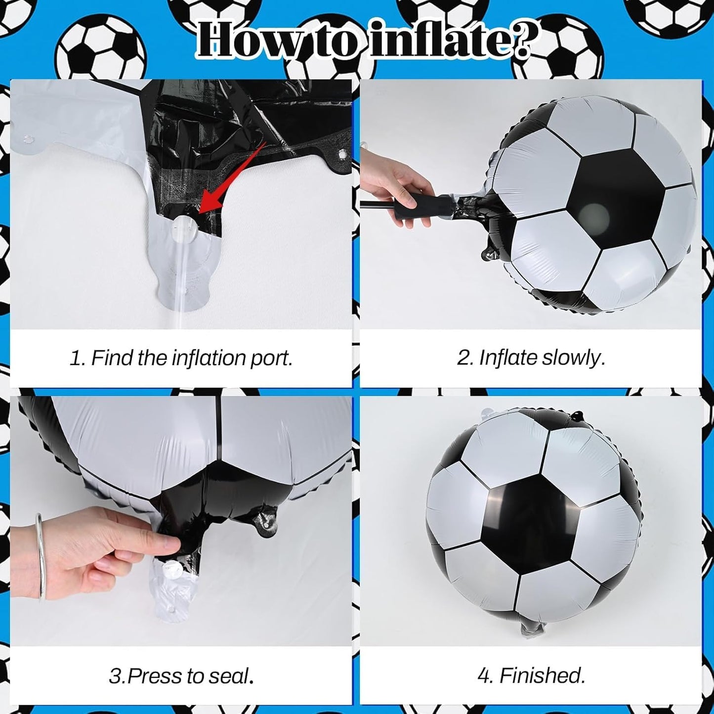 Soccer Balloons, Metallic Blue Silver Balloons with 18 Inch Soccer Ball Foil Print Balloon for Sport Theme Party Decorations, Chrome Silver Blue Confetti Balloon for Boys Men Birthday